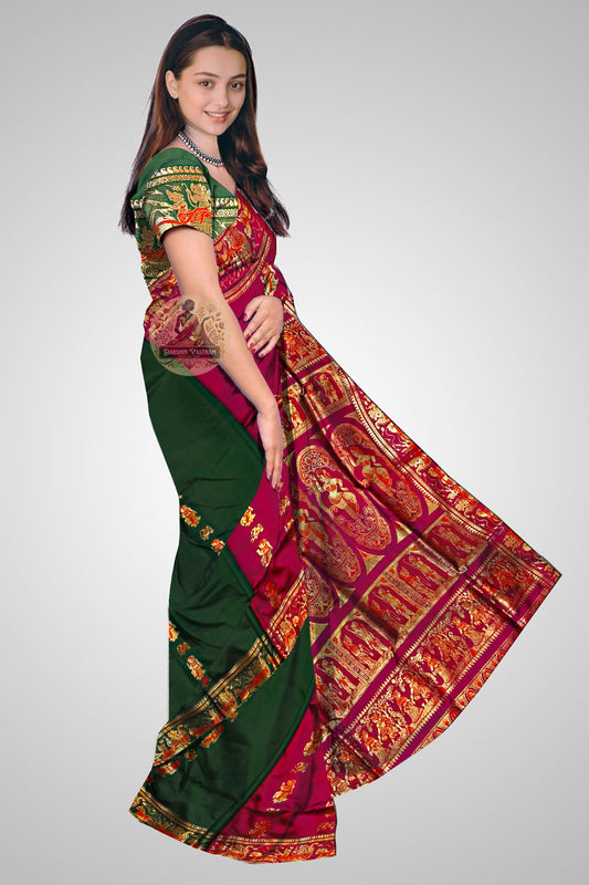 Shop Swarnachari Silk Saree online – Side view showing zari detailing