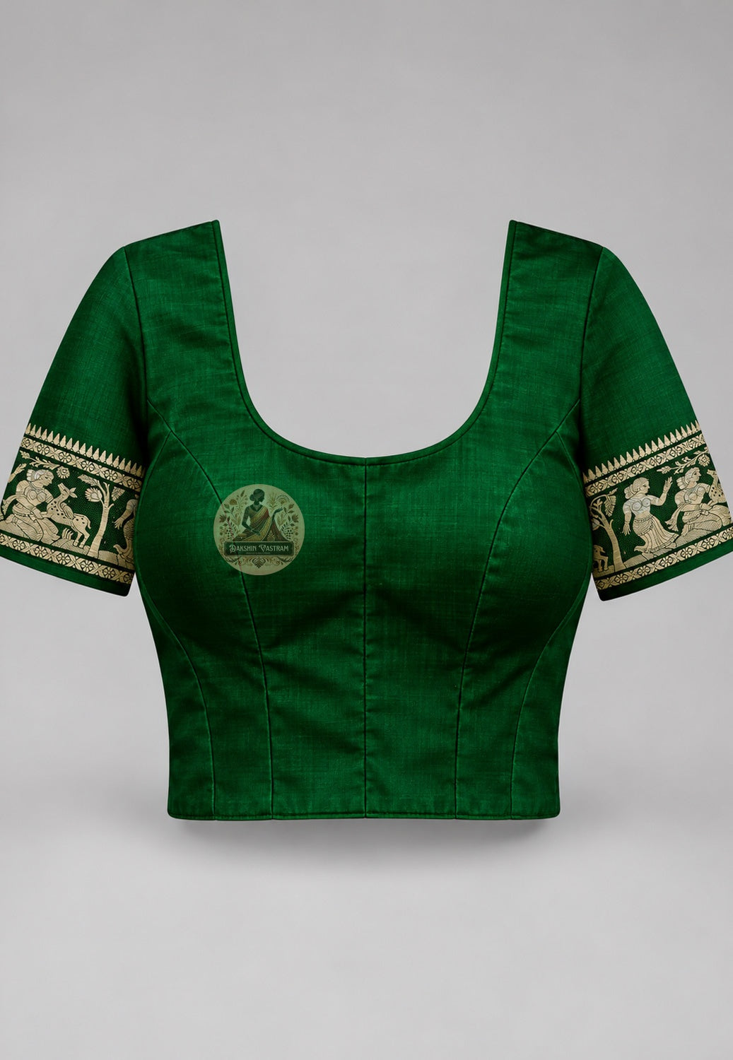 Matching unstitched blouse piece of Swarnachari silk saree in pure handloom silk with golden zari craft border trim, included with saree for tailoring to fit