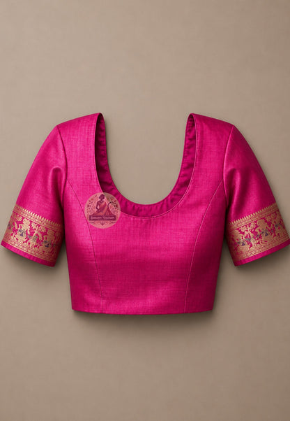 Matching blouse piece included with Swarnachari Silk Saree golden zari Lakshmi Puja Diwali hostess Bengal West Bengal