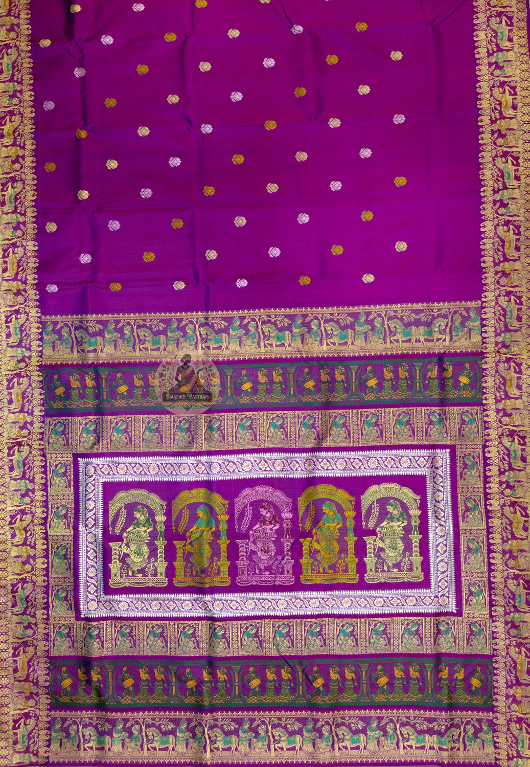 Close-up of handwoven silk weave on Baluchari saree showing natural lustre and thread detail