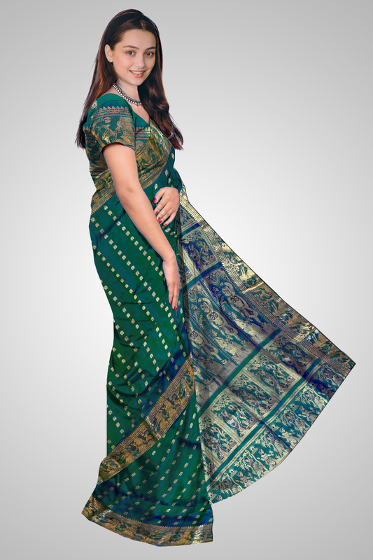 Shop Bengal Swarnachari Saree online – Side profile showing rich weave