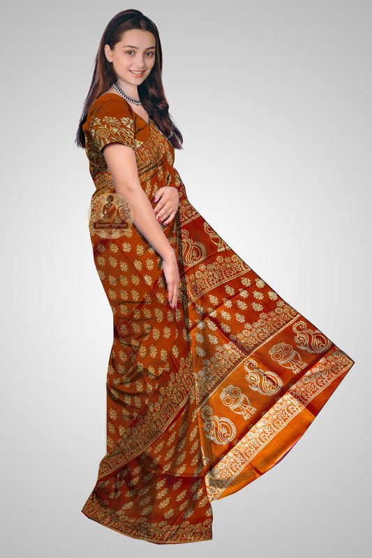 Shop Bishnupuri Mulberry Silk Saree online – Side profile showing print design