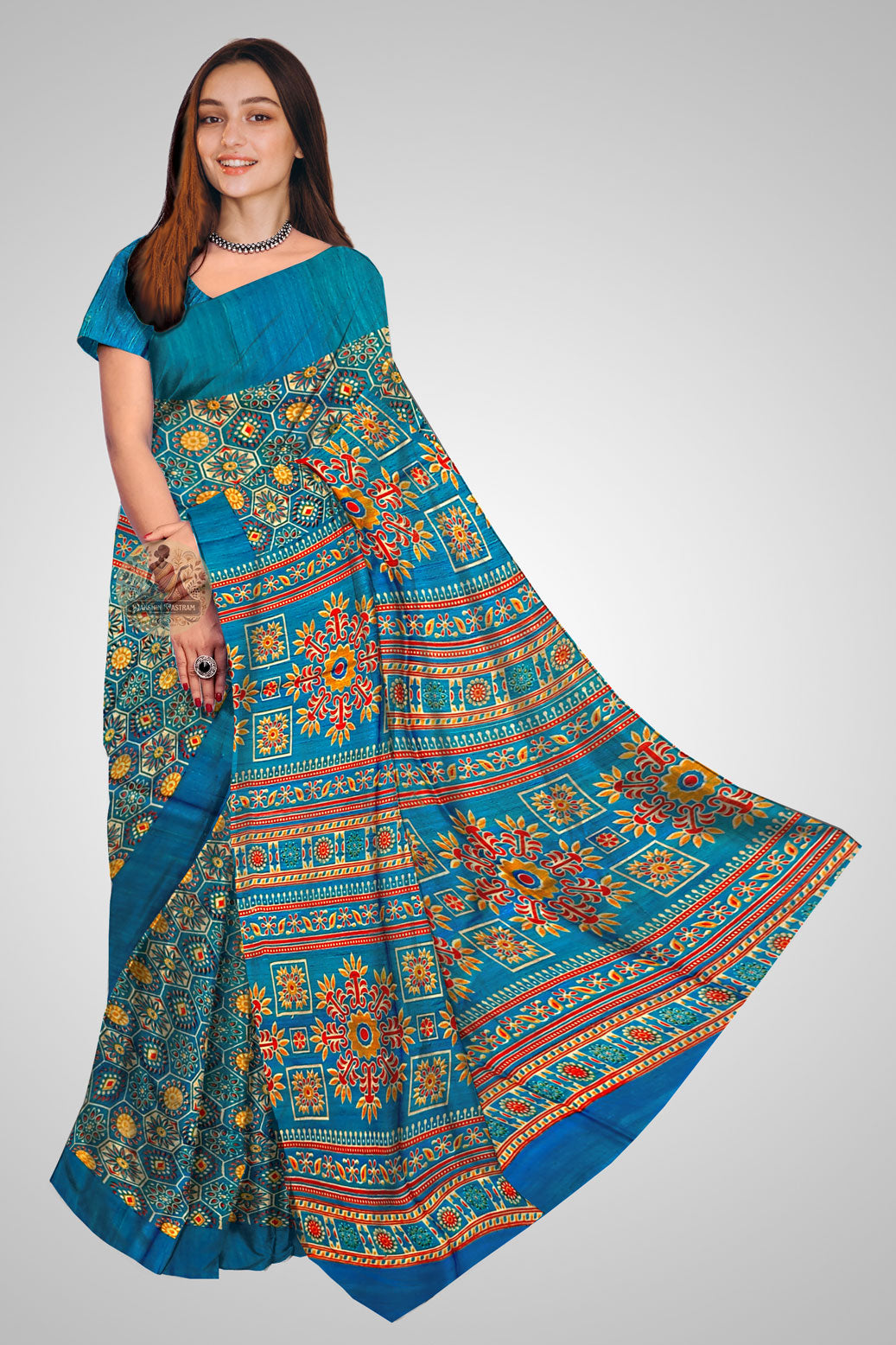 Buy Tussar Saree online – Handloom raw silk saree front profile