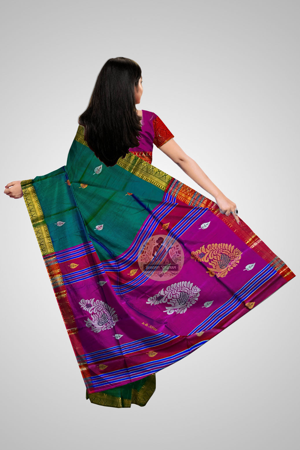 Explore Pure Silk Sarees – Rear view showing pallu design