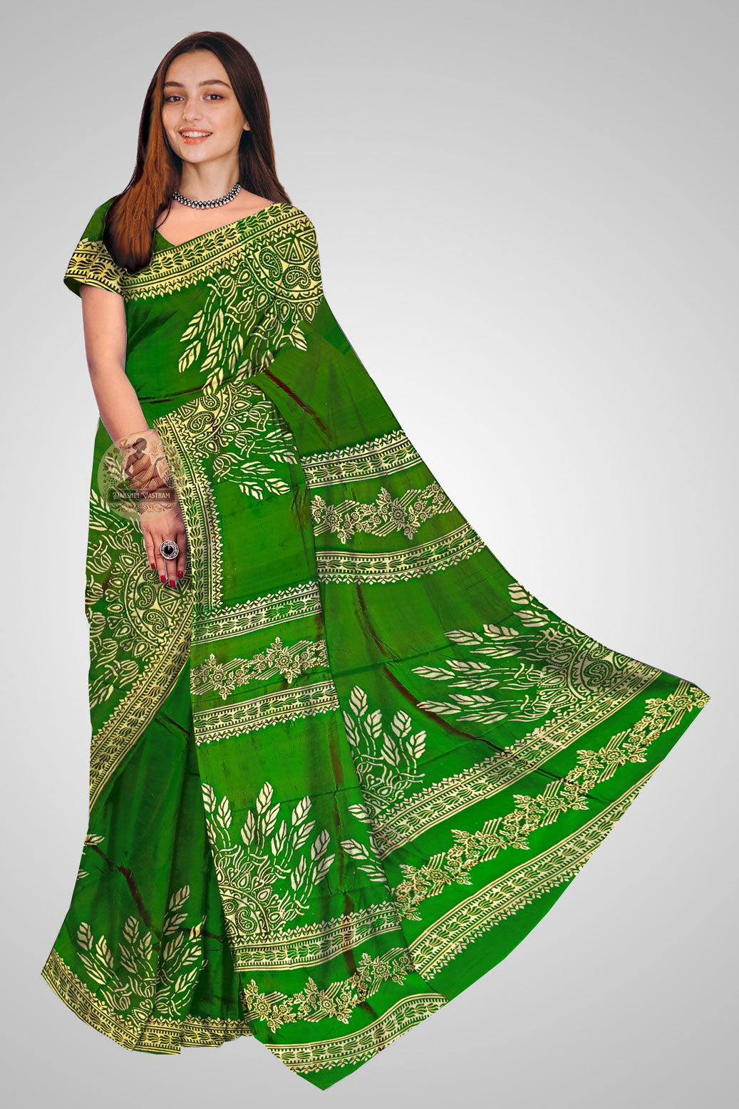 Buy Pure Katan Silk Saree online – Front view showing full saree design
