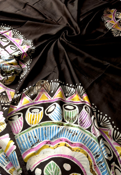 Close-up of Bishnupur Katan silk saree pallu with handwoven Bengal motifs rooted in Malla kingdom artistic tradition