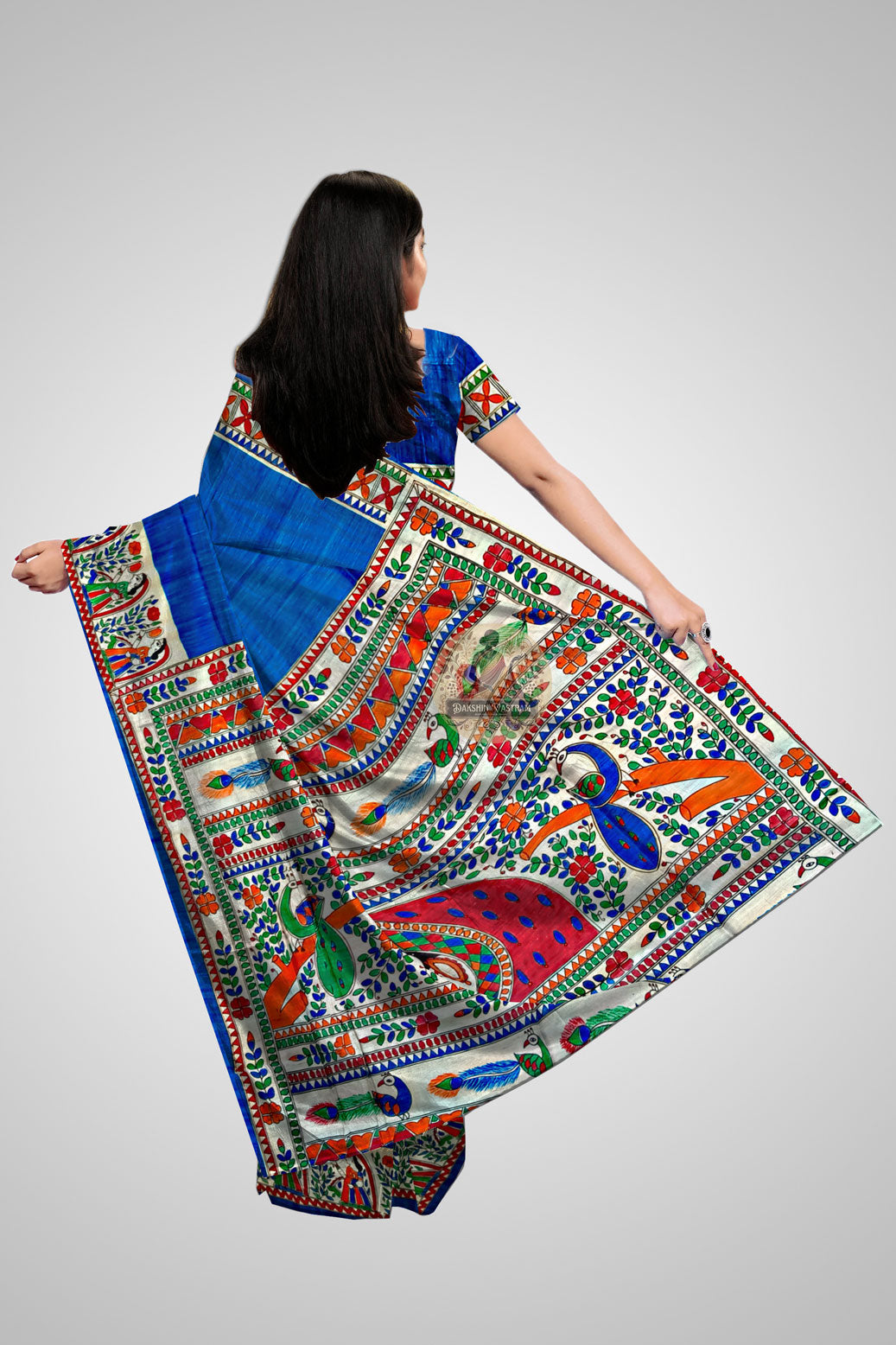 Buy Handloom Tussar Silk Sarees – Rear view with pallu display