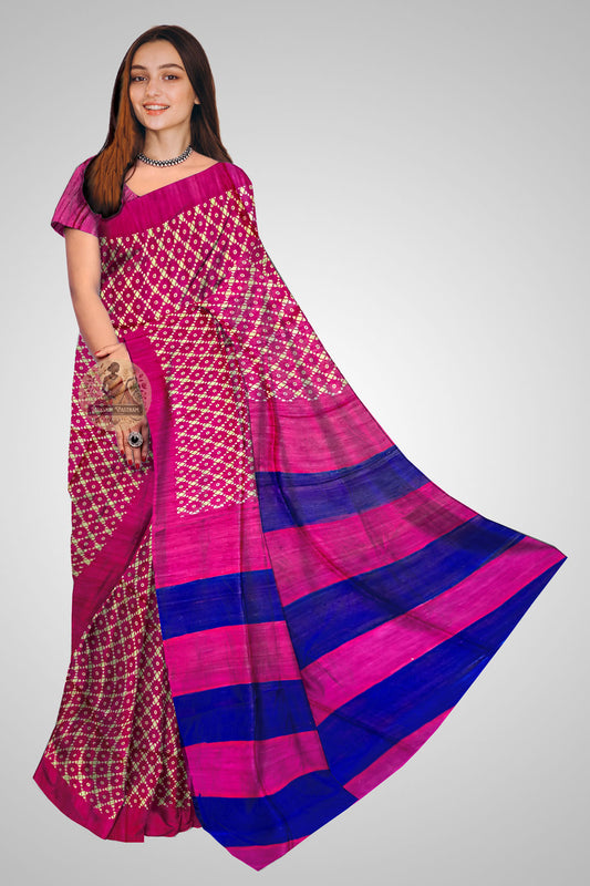 Shop Tussar Saree online – Front view showcasing raw silk finish