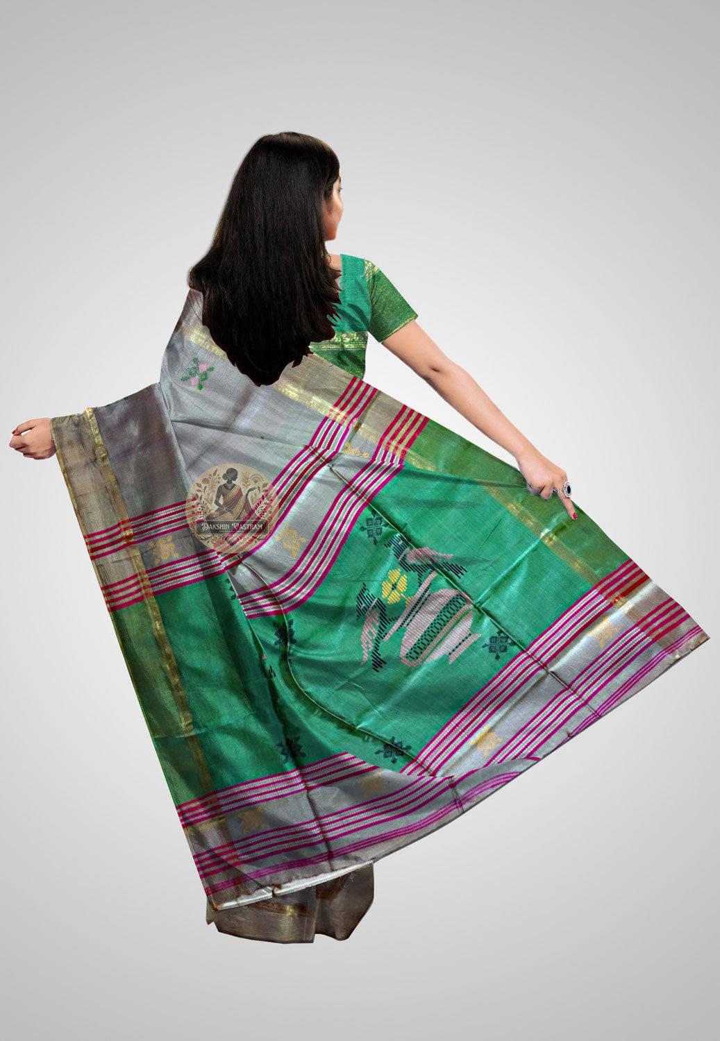 Buy Bishnupuri Katan Silk Saree online – Bishnupuri Katan Silk Saree rear view