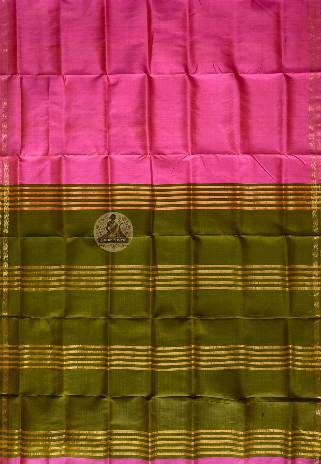 Rear view of Bishnupur Katan Silk Saree displaying pallu with radial petal and sun wheel Bengal weave motifs