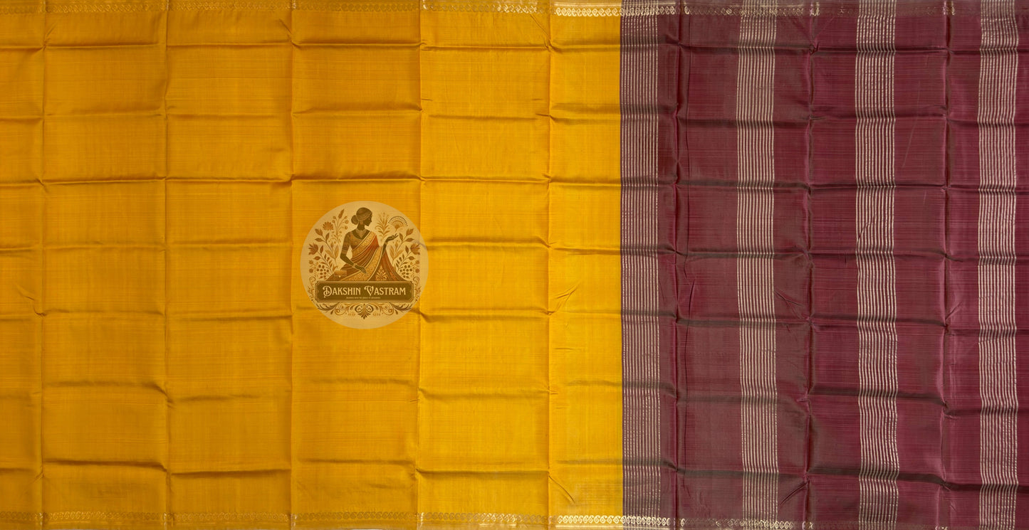 Bishnupur artisan silk saree flat lay showing full length pallu and border design