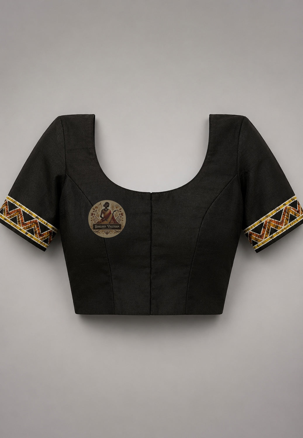 Blouse piece of Bishnupur Katan silk saree with handwoven geometric Bengal border, pure silk, festive wedding wear