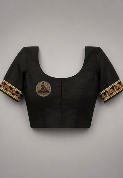 Blouse piece of Bishnupur Katan silk saree with handwoven geometric Bengal border, pure silk, festive wedding wear