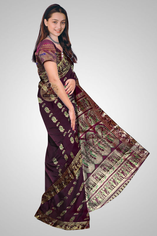 Shop Swarnachari Silk Saree online – Side view showing pleats and zari work