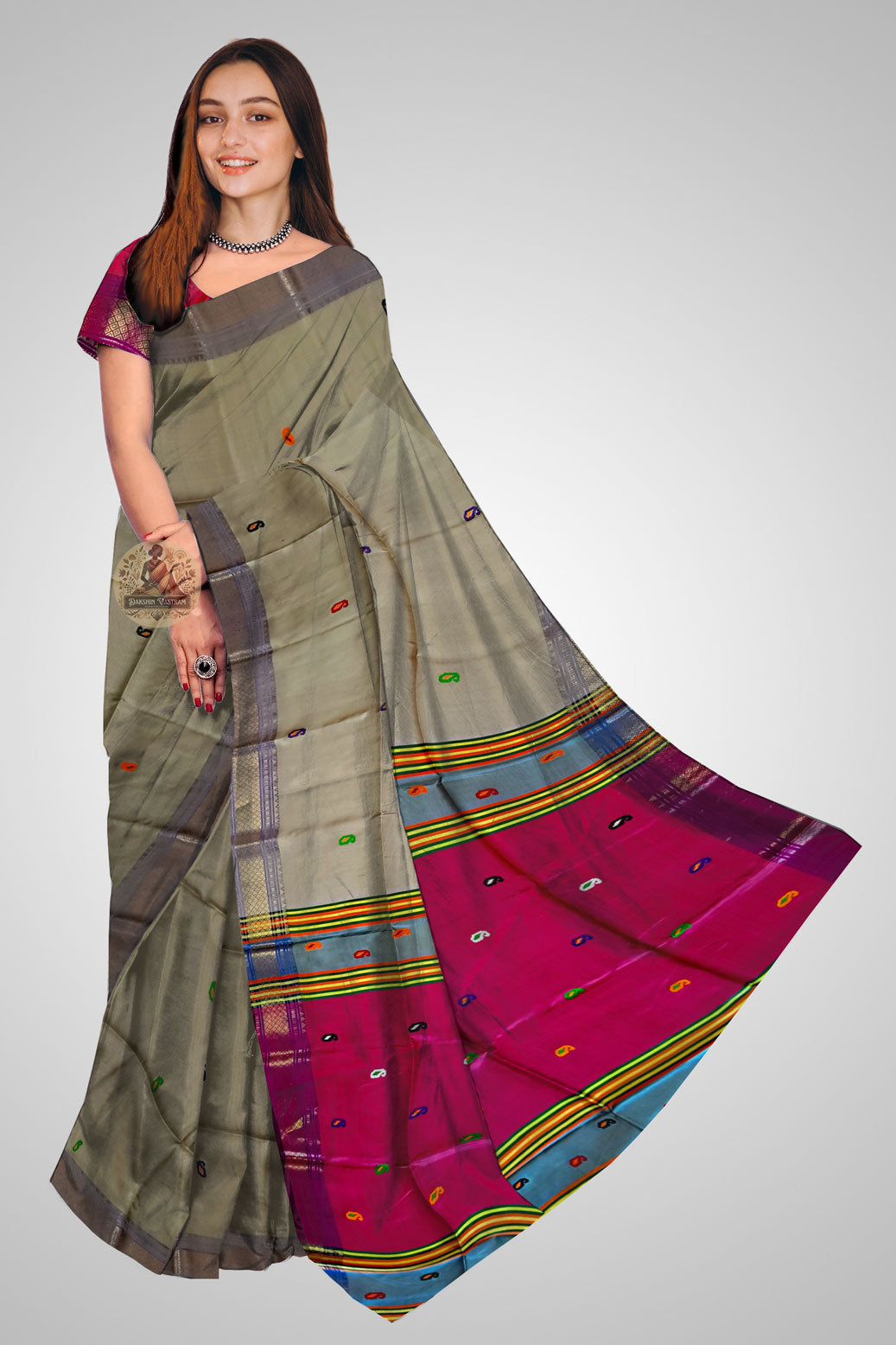 Shop Pure Silk Saree online – Heritage weave front view