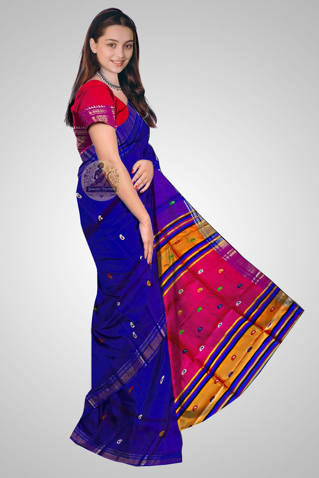 Shop Indian Silk Saree online – Side profile of pure silk drape