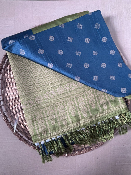 Shop Semi Silk Saree online – Side profile with pleats and border