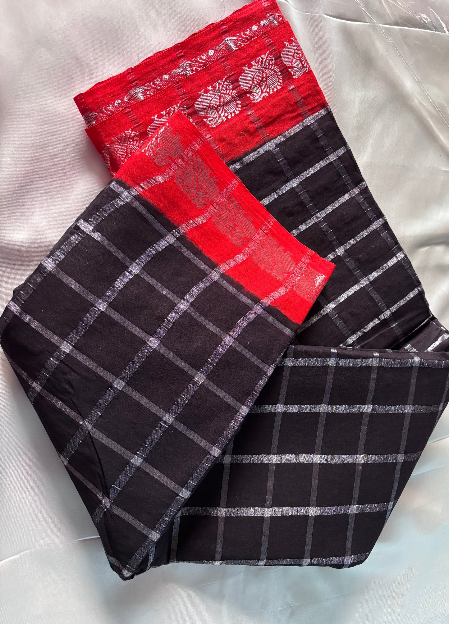 Shop Cotton Saree online – Saree with stitched blouse displayed