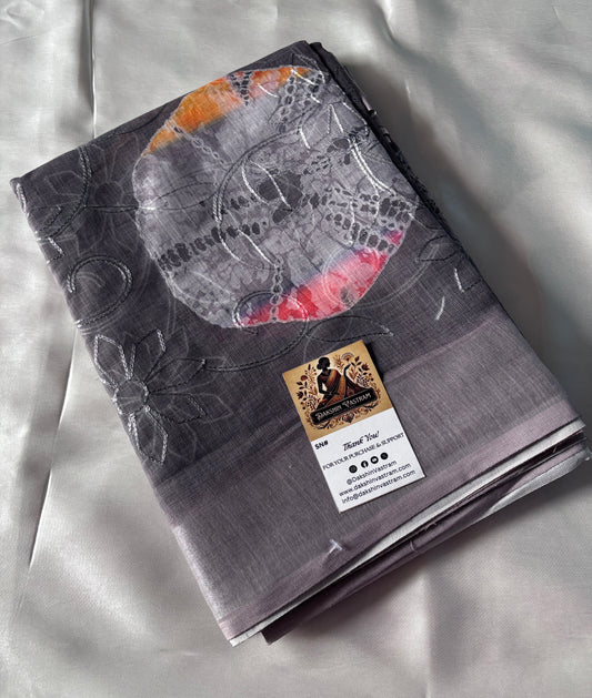 Buy Linen Cotton Saree online – Front view with traditional handloom drape