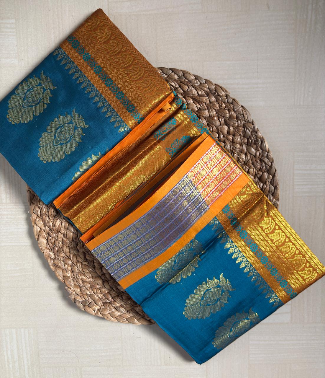 Buy Semi Silk Saree in Soft Beige online – Semi Silk Saree rear view