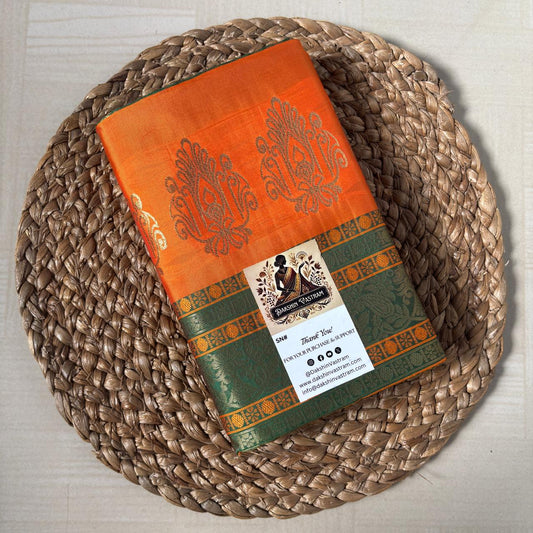 Buy Semi Silk Saree in Orange & Green online – Semi Silk Saree front view