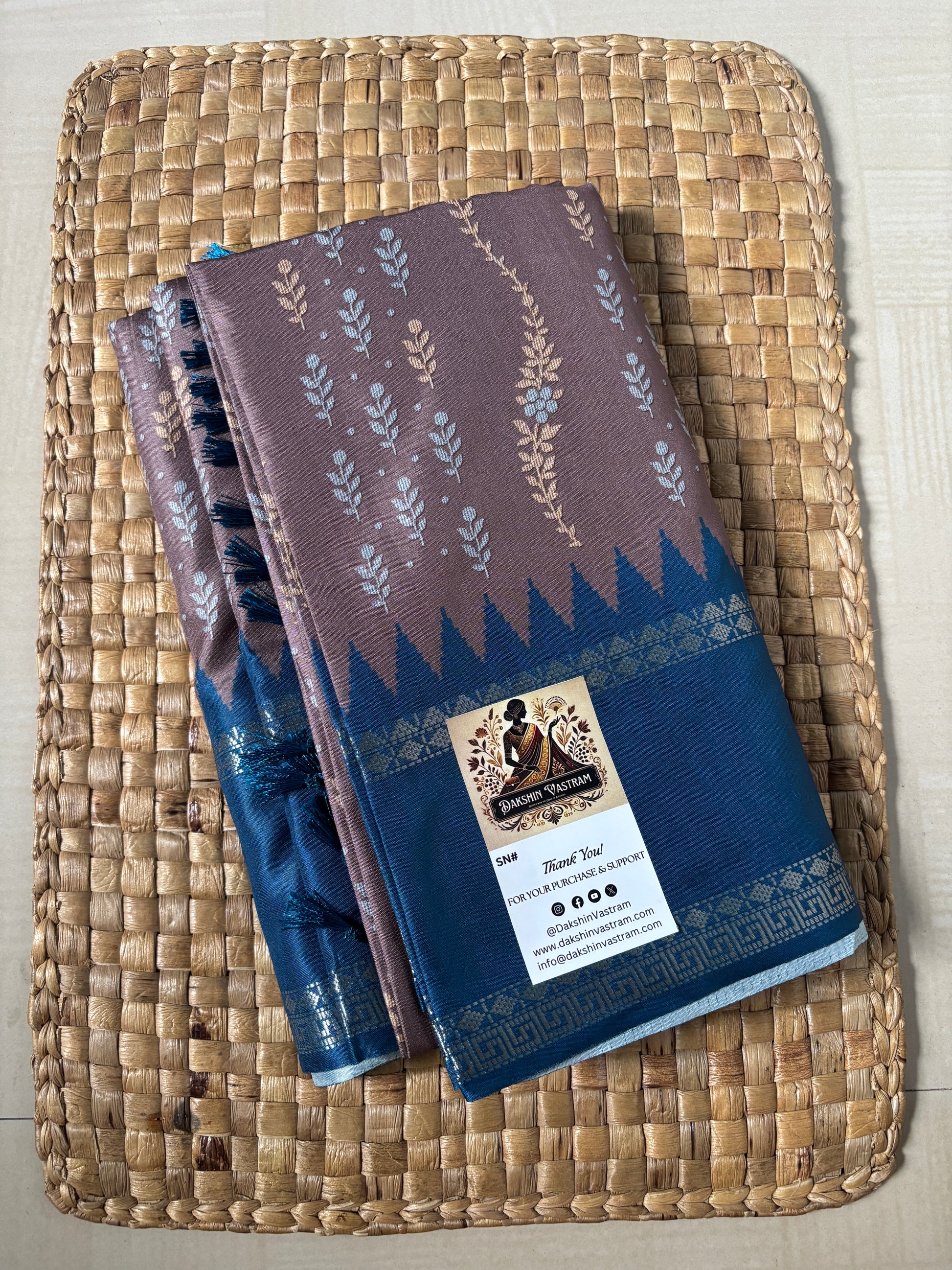 Buy Grey Semi Silk Saree with Blue Border online – Grey Saree front view