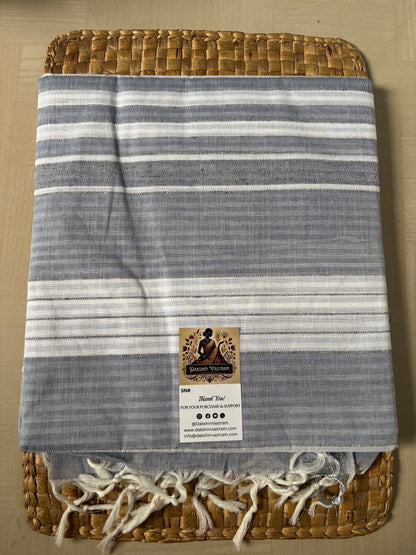 Buy Grey White Cotton Saree online – Grey White Saree front view