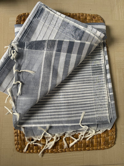 Buy Grey White Cotton Saree online – Grey White Saree rear view