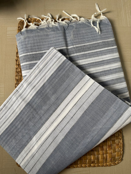 Buy Grey White Cotton Saree online – Grey White Saree full view