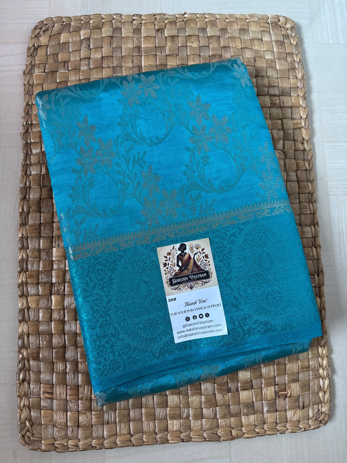 Buy Semi Silk Saree online – Turquoise Blue Semi Silk Saree front view