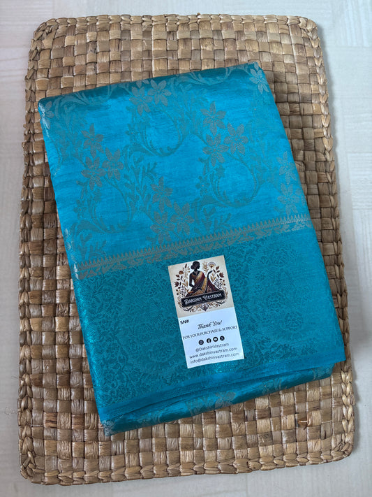 Buy Semi Silk Saree online – Turquoise Blue Semi Silk Saree front view