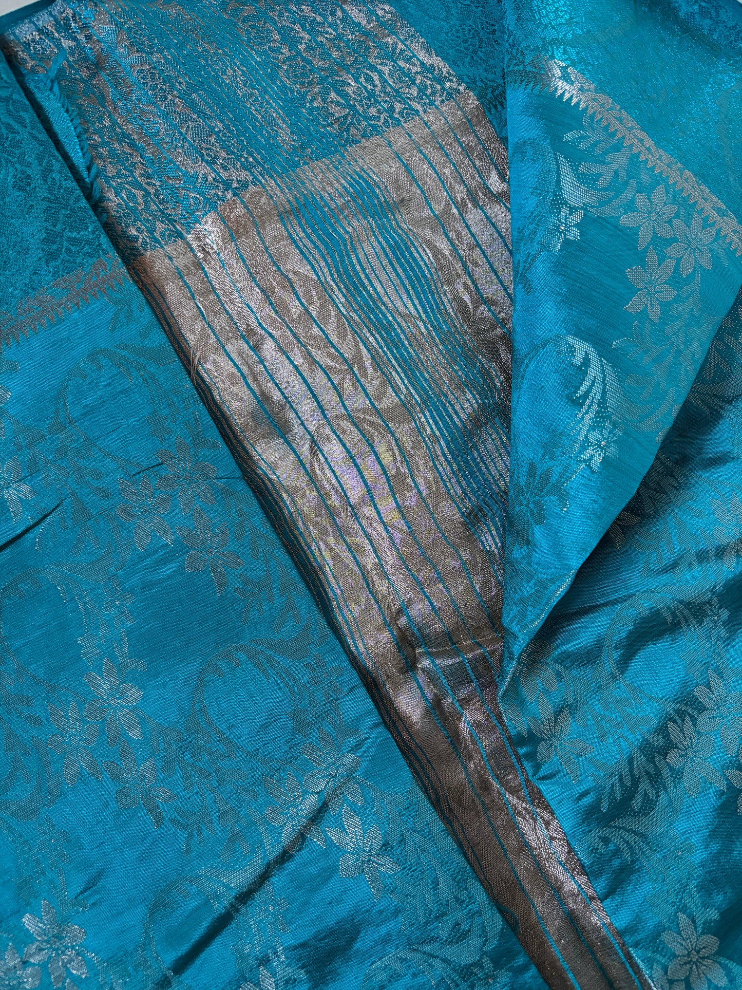 Buy Semi Silk Saree online – Turquoise Blue Semi Silk Saree blouse view