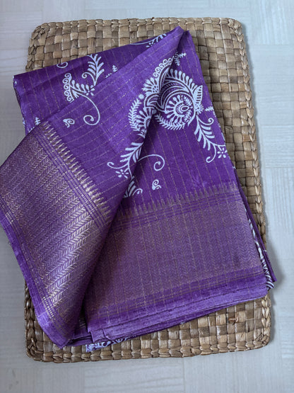 Art Silk | Lavender Art Silk Saree with White Paisley & Zari Border