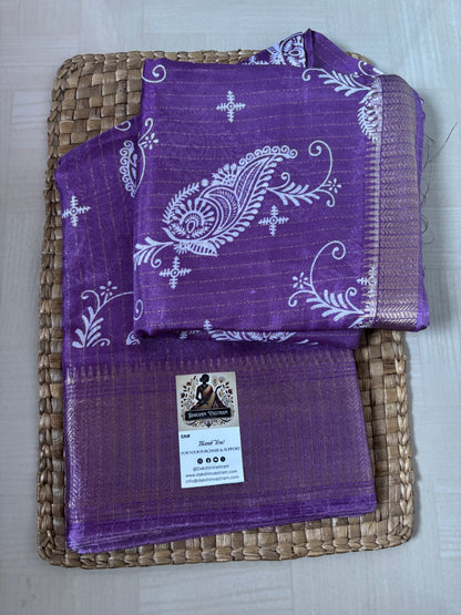 Art Silk | Lavender Art Silk Saree with White Paisley & Zari Border