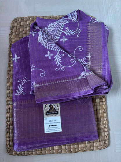 Art Silk | Lavender Art Silk Saree with White Paisley & Zari Border