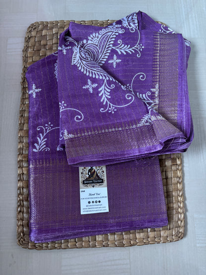 Art Silk | Lavender Art Silk Saree with White Paisley & Zari Border