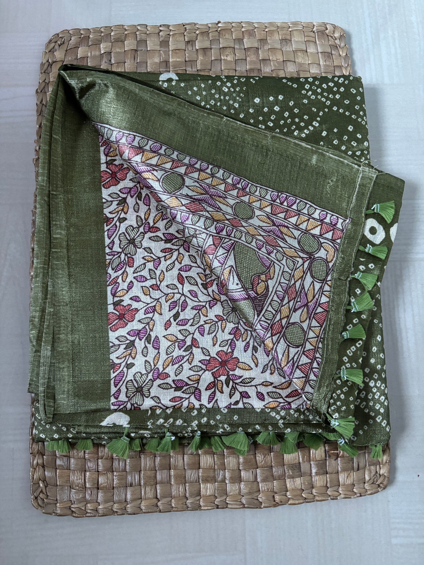 Buy Art Silk Saree online – Olive Green Art Silk Saree side view