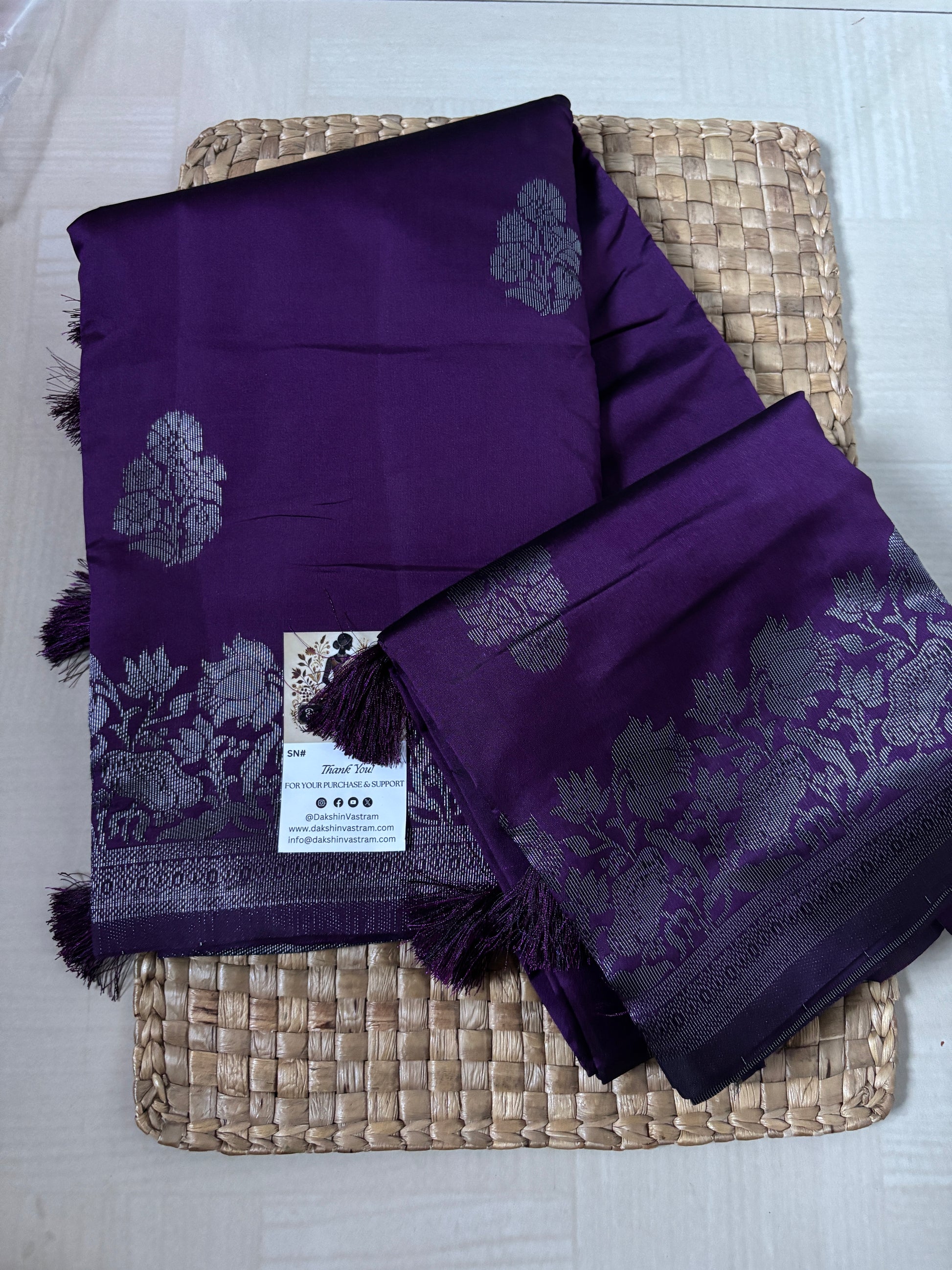 Buy Semi Silk Saree online – Elegant Purple Saree blouse view