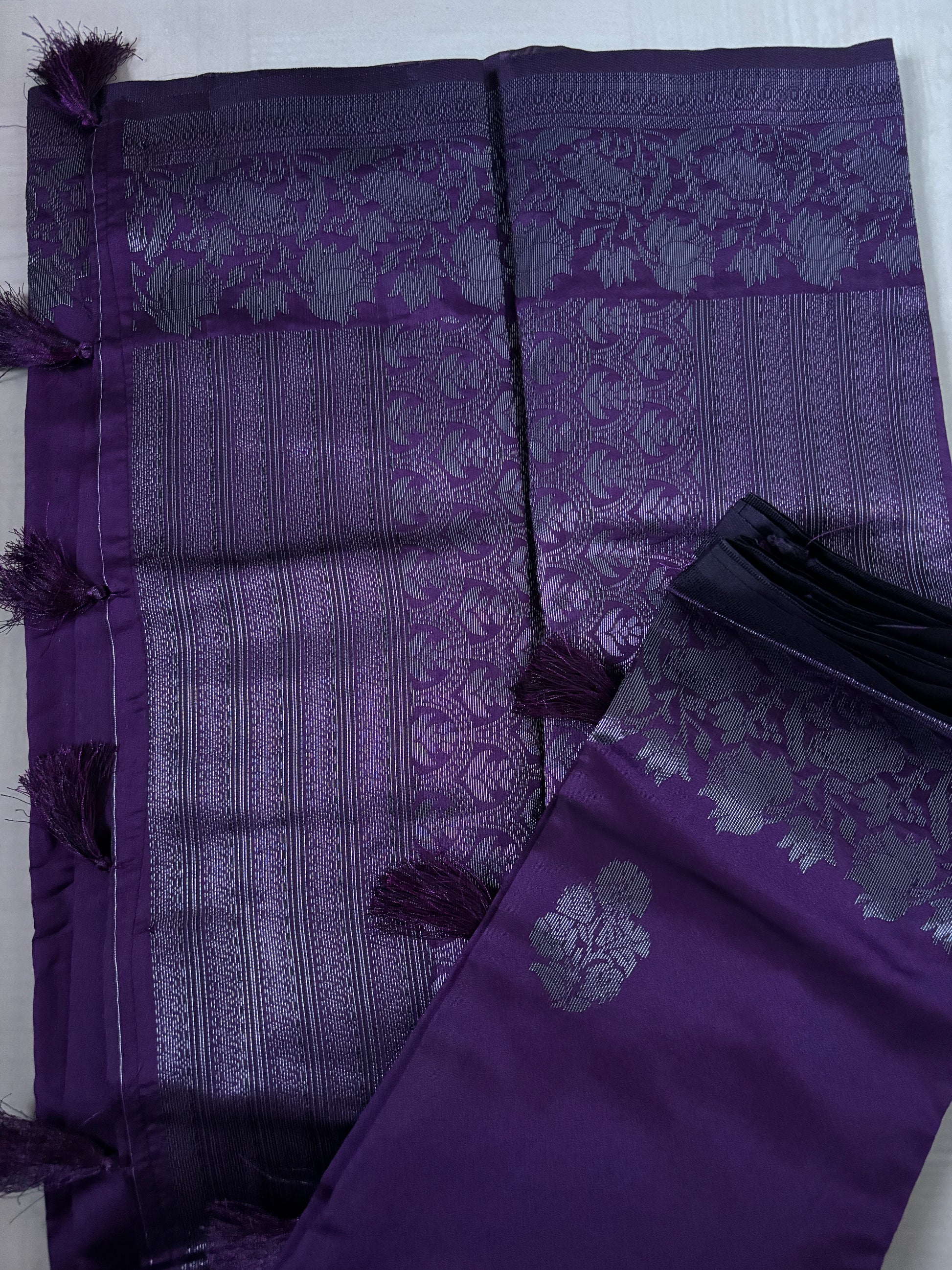 Buy Semi Silk Saree online – Elegant Purple Saree full view