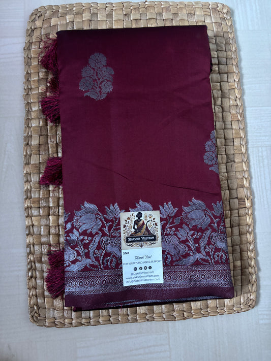 Buy Semi Silk Saree online – Plum Purple Saree front view