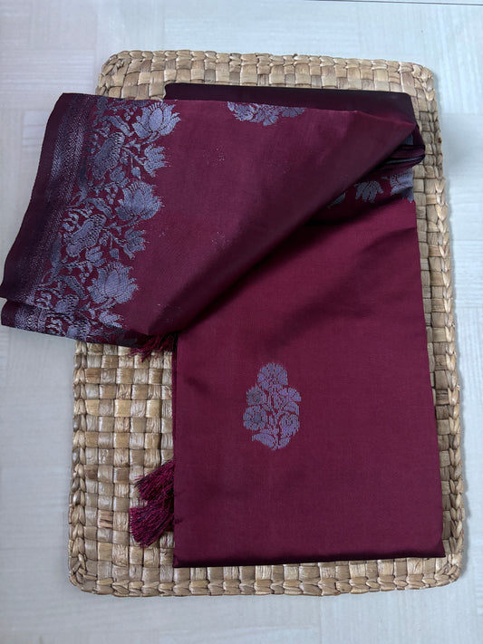 Buy Semi Silk Saree online – Plum Purple Saree side view