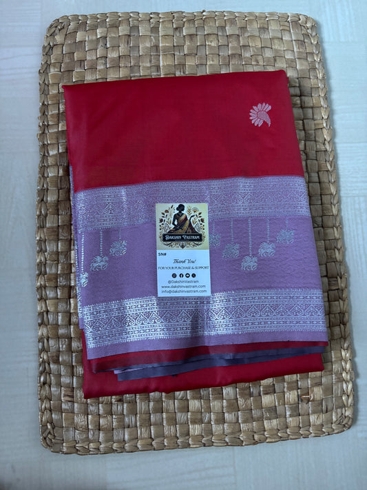 Buy Semi Katan Silk Saree online – Pink Lavender Saree front view