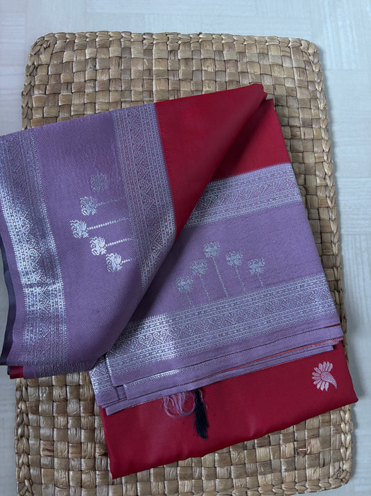 Buy Semi Katan Silk Saree online – Pink Lavender Saree side view