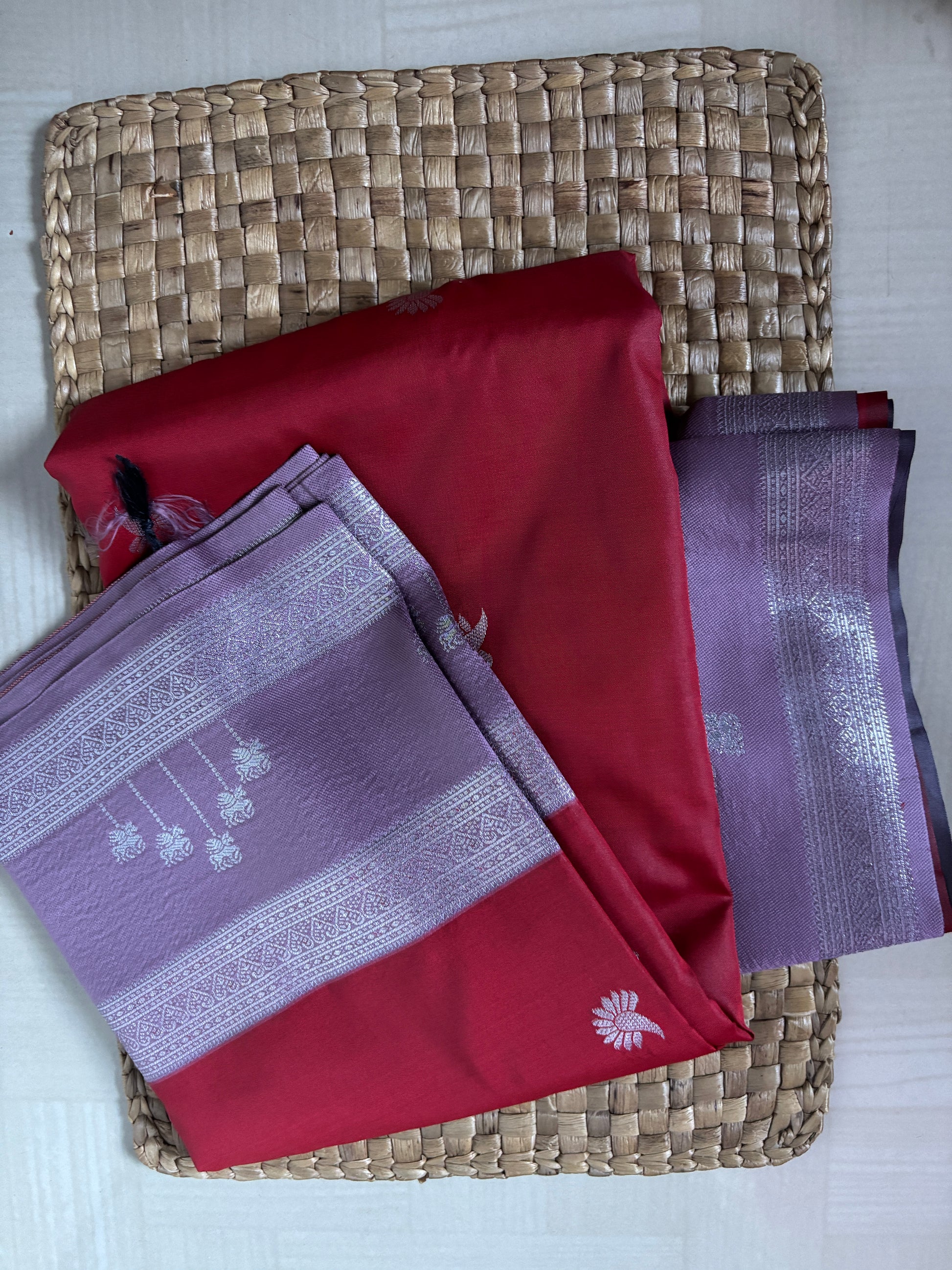 Buy Semi Katan Silk Saree online – Pink Lavender Saree rear view