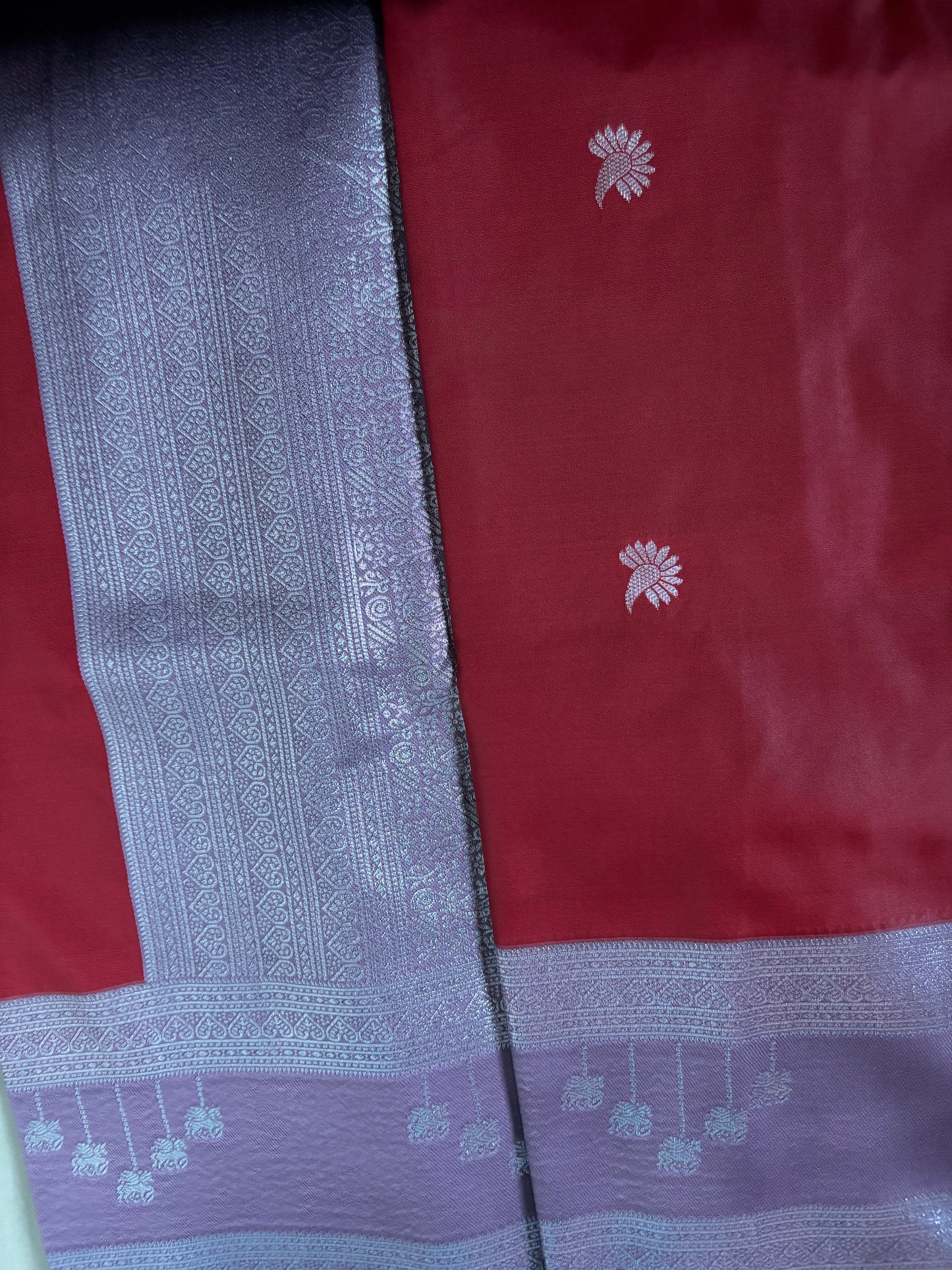 Buy Semi Katan Silk Saree online – Full view with zari detailing