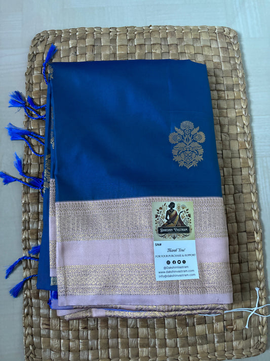 Buy Semi Katan Silk Saree online – Elegant Blue Saree front view