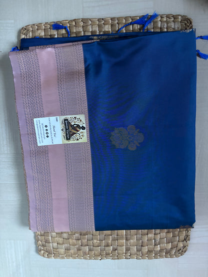 Buy Semi Katan Silk Saree online – Elegant Blue Saree side view