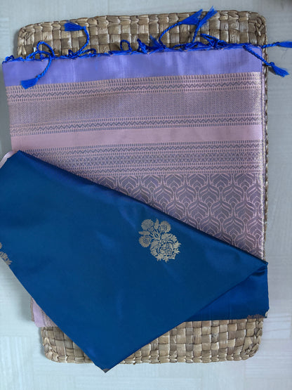 Buy Semi Katan Silk Saree online – Elegant Blue Saree rear view