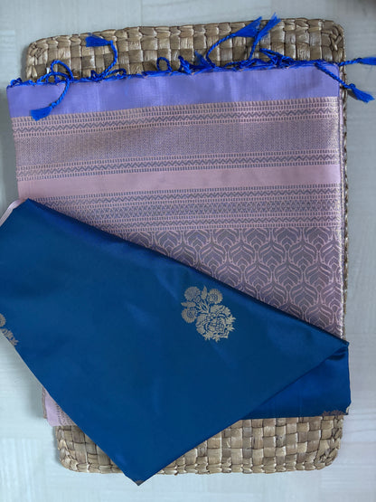 Buy Semi Katan Silk Saree online – Elegant Blue Saree with tassels
