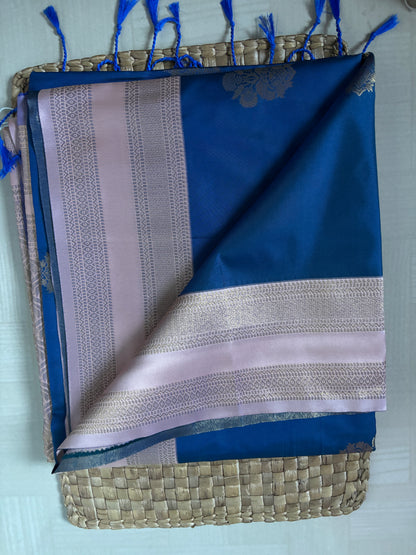 Buy Semi Katan Silk Saree online – Elegant Blue Saree front view